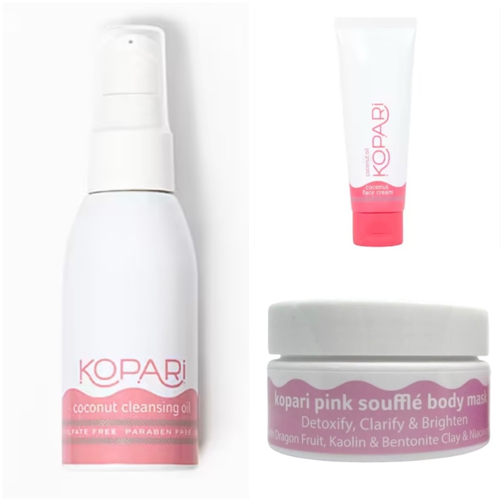 KOPARI BEAUTY
Mini Coconut Cleansing Oil, Face Cream,& Pink Soufflé
Body Mask